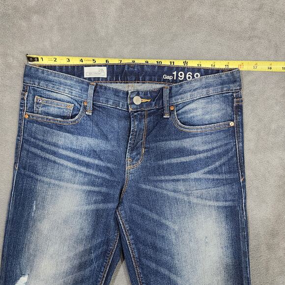 Gap 1969 Real Straight Jeans Size 28/6 Long Stretchy Mid Rise Distressed Ripped - Picture 7 of 8